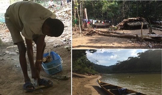 Orang Asli lighting fire - Orang Asli village - Beach along taman negara's river Orang Asli lighting fire - Orang Asli village - Beach along taman negara's river